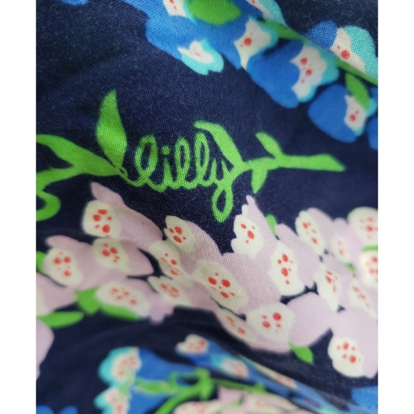 Lilly Pulitzer Size XS Blue Floral Dress with Belt 100% Rayon Ruffled Sleeve - Picture 8 of 10